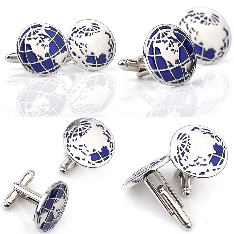 

World Map Globe Earth Cufflinks Cuff Links Men French Shirt Tie Clips & Cufflink For Men Shirt Business Wedding Cufflinks