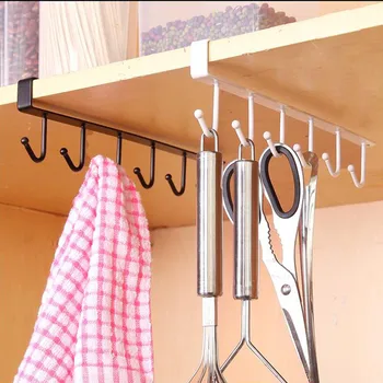 

Minimalist Style Reusable Kitchen Storage Rack Cupboard 6 Hooks Under-Cabinet Hanger Rack New Cosas De Cocina #G