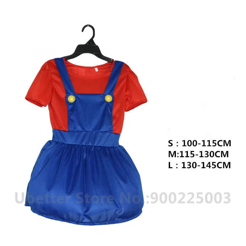 Halloween Cosplay Super Mario Bros Costume For Kids Adults Funny Party Wear Cute Plumber Mario Luigi Set Children Clothes C011 - Color: Kids Girls Red