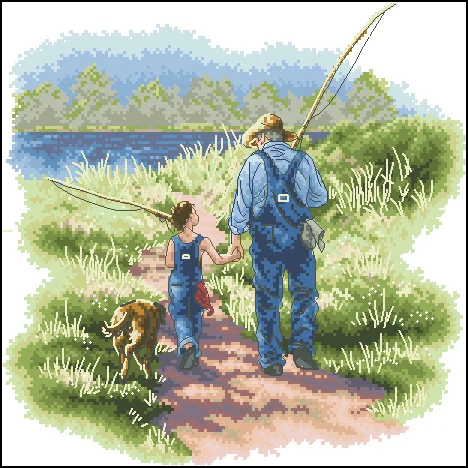 CS-1508 Cross Stitch Kit Building Memories dim 35200 love grandpa grandfather child fishing.jpg