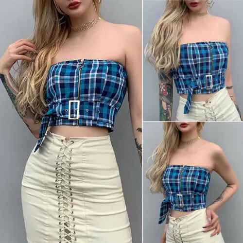Женский клетчатый Топ бюстье бюстгальтер жилет укороченный Топ Bralette майка