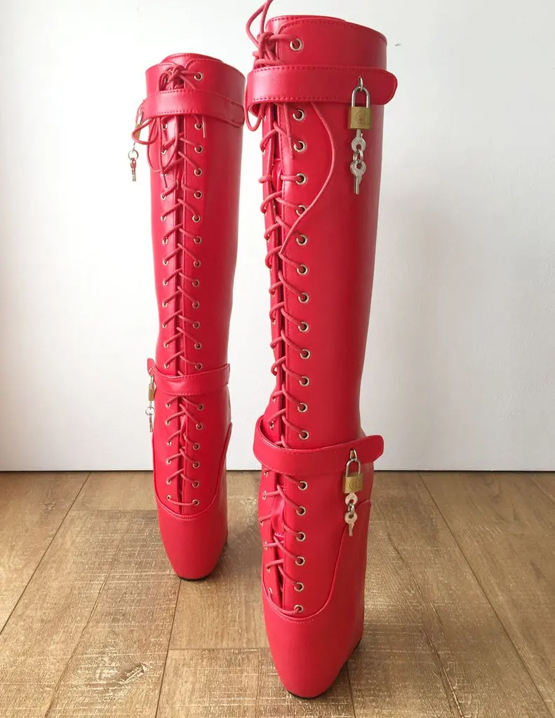 Fetish Boucle Haute Cm Verrouillable 18 Genou Femme Talon Bottes Compensées À Sans Sexy Lacets Longues Rouge Ballet Chaussures Extreme wxYqnOIf