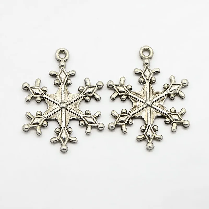 

10PCS Antique Silver Charms for Christmas Day Gift Making, Tibetan Style Alloy Snowflake Pendants, Lead Free and Cadmium Free,