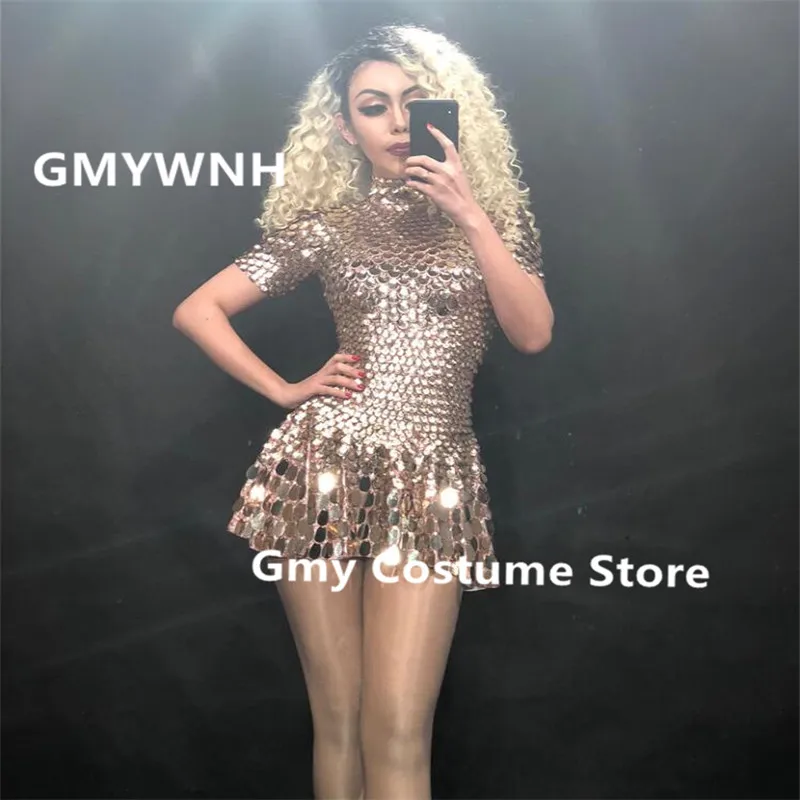 

D26 Female sexy dress sequins one-piece club costumes Crystals bodysuit jazz performance dance prom party show outfits models dj