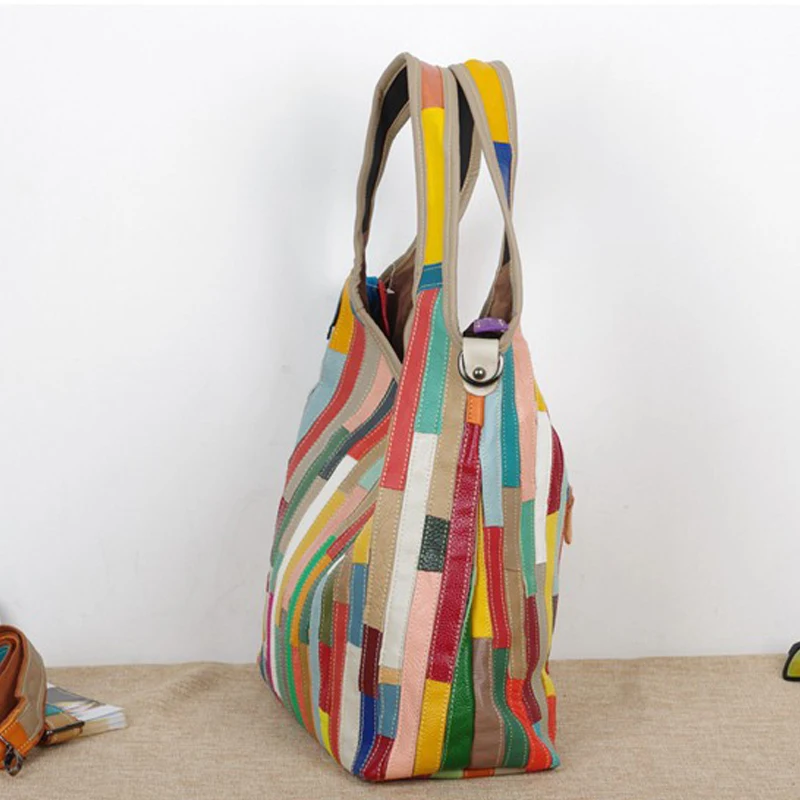 Новые полосатые женские сумки из натуральной кожи, модные сумки, дамские вместительные сумки, кошельки и сумки