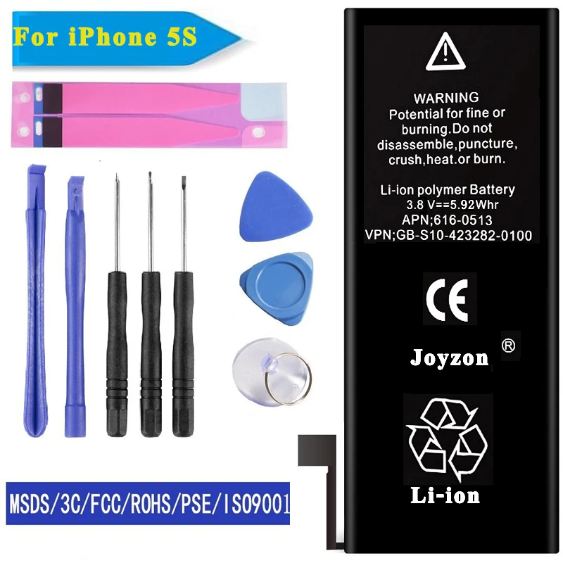 100% JOYZON Original Mobile Phone Battery Replacement For iPhone 5S Real Capacity 1560mAh with Tools Kit Set And Sticker | Мобильные