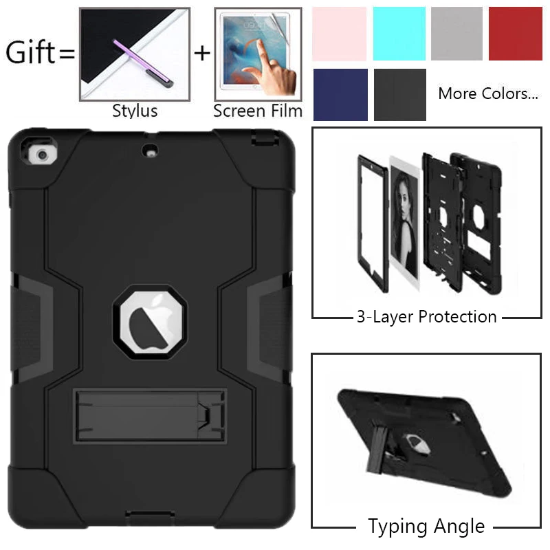 

Shockproof Heavy Duty Case For iPad 9.7 2018 6th Generation Cover Kids Safe Armor Silicon PC Back Funda For ipad 9.7 2017 + Film