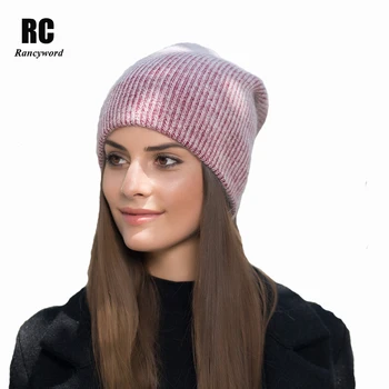 

[Rancyword] New Autumn Winter Hats For Women Pompom Beanies Knitting Warm Rabbit Fur Skullies Caps Ladise Hat Gorros RC1222