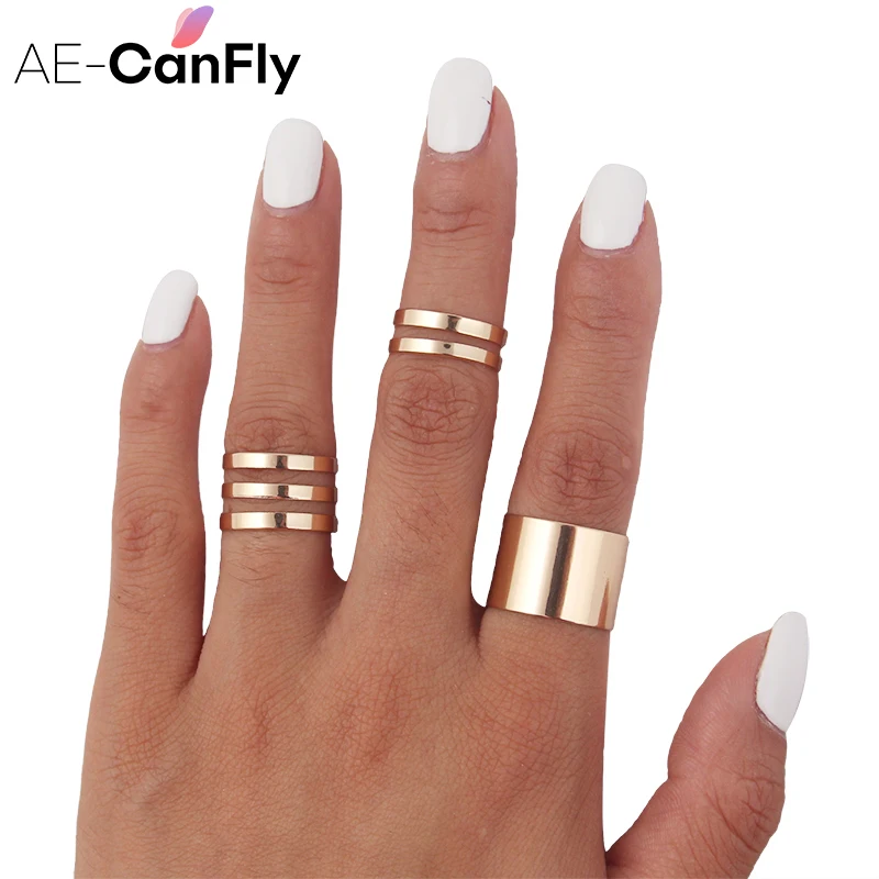 

AE-CANFLY Fashion Gold Siver Rings Women Punk Ring Set 3pcs/set 1D4001
