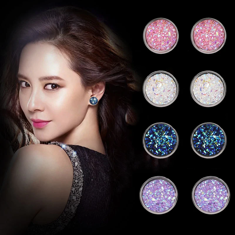 

Simple Round Fashion Stainless Steel Earrings Shiny Romantic Crystal Rhinestone Stud Earrings For Women Girl Jewelry Gift