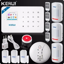 Kerui Wifi GSM сигнализация W18 приложение управление Домашняя Охранная ЖК-сигнализация с сенсорным экраном домашняя система охранной сигнализации детектор дыма
