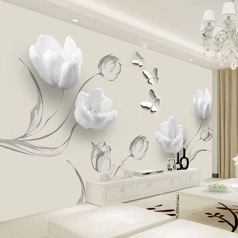 

3D Wallpaper Modern Tulip Butterfly Flowers Photo Wall Murals Living Room TV Sofa Background Wall Cloth Eco-Friendly Wall Papers