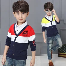 Высококачественные топы с имитацией двух частей для мальчиков-подростков; повседневные блузки с отложным воротником для детей; хлопковая Детская осенняя одежда; футболки; От 3 до 13 лет