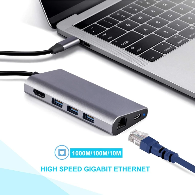 Usb C концентратор 8 в 1 Rj45 Порты и разъёмы, 4K кабель-Переходник Usb C на Hdmi, 3 Порты Usb 3,0, Tf/Micro-Sd кард-ридер, Usb-C Мощность доставки, хаб Adap типа C