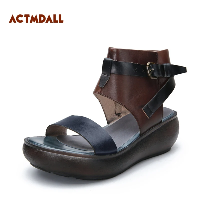 

2019 Thick Sole Gladiator Sandals Woman Wedges Casual Sandals Peep Toe Summer Leather Buckle Female Shoes Actmdall