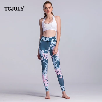 

TCJULY Fashion Flowers Print Women High Waist Leggings Skinny Push Up Stretch Ankle Length Pants Quick Dry Flex Fitness Leggings