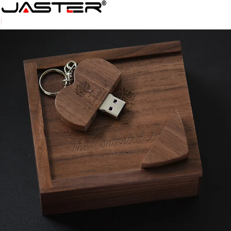 JASTER USB 2,0 деревянный usb в форме сердца+ коробка Флешка 4 ГБ 8 ГБ 16 ГБ 32 ГБ 64 Гб 128 ГБ usb флеш-накопитель внешняя карта памяти