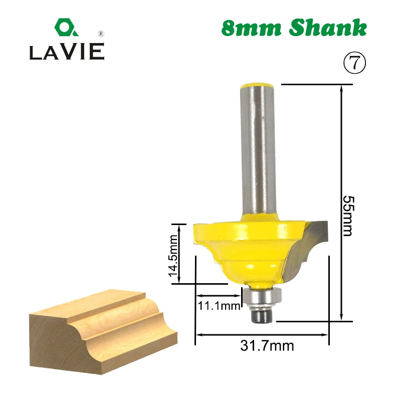 1 шт. 8 мм Фреза деревянная фаска угловая круглая резьба дверная рама кружевной нож Классическая бухта т слот двойной Римский Ogee волнистый край бит - Длина режущей кромки: NO.7