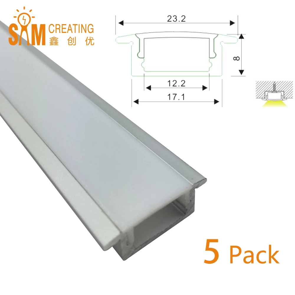 UnvarySam LED Aluminum Channel with Covers  End Caps  and Variety Pack of Mounting Clips  Pack of 5* 1m Segments U-Shaped