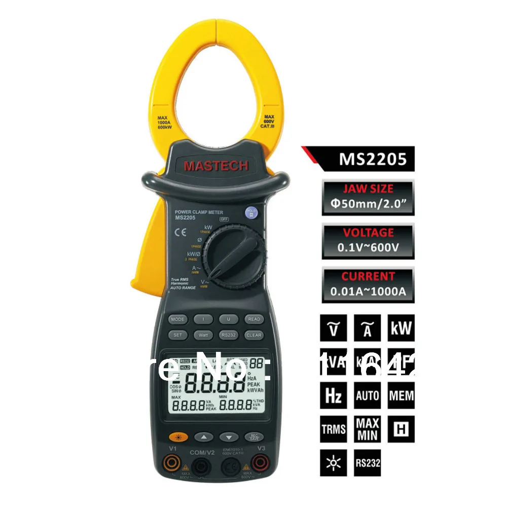 MASTECH Digital Power Clamp Meter MS2205 3 Phase Harmonic Tester RS232 ...