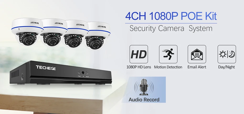 Techege H.265 4CH 1080P POE NVR аудио CCTV безопасности Системы 2/4 шт. 2MP POE IP Камера открытый Водонепроницаемый системы видеонаблюдения