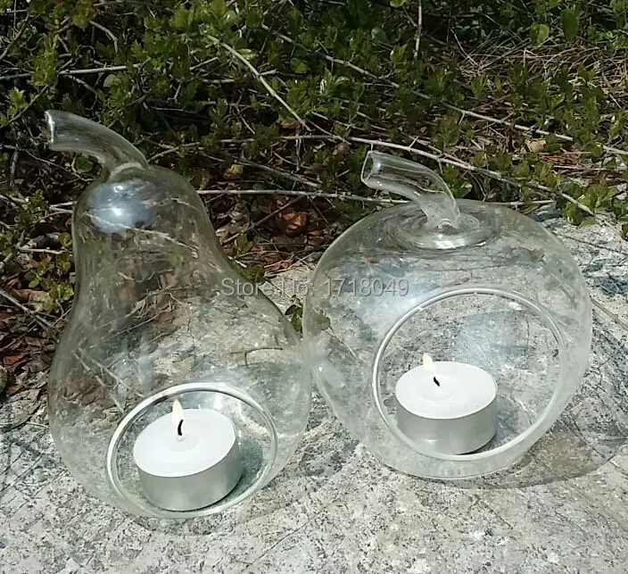 2pcs/set Apple Or Pear Shape Glass Candle Holder,tealight Holder For