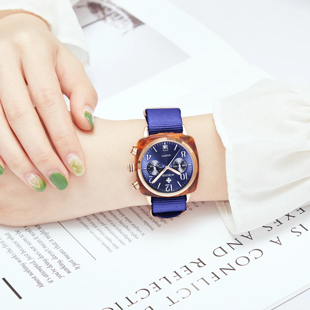  WWOOR Brand Luxury Women's Casual Quartz Watches Waterproof Wristwatch Women Fashion Dress Nylon La
