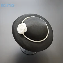 Британская винтажная черная Свадебная шляпа с жемчугом и цветами для женщин, элегантная Высококачественная свадебная шляпа