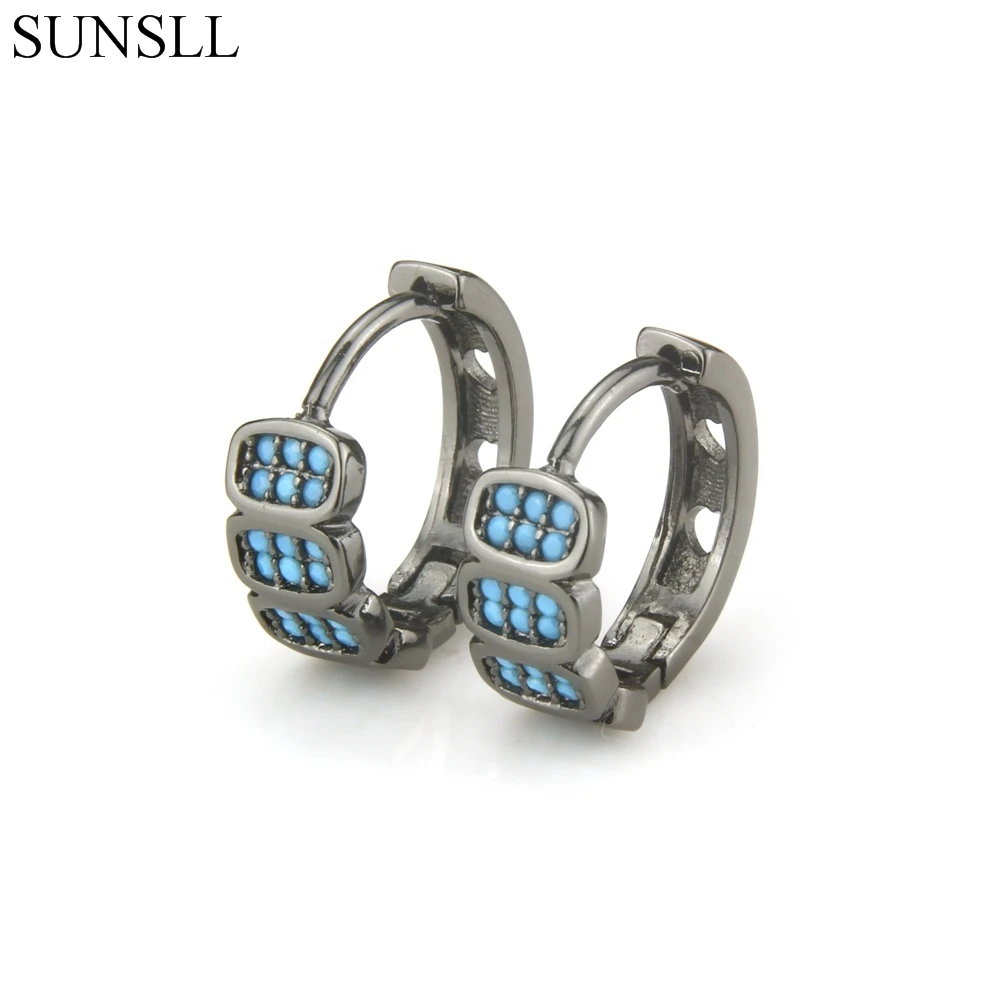 

SUNSLL Black Color Copper Pins Earrings Blue Stone Hoop Earrings Women's Fashion Party Jewelry Cobre Nano Brincos