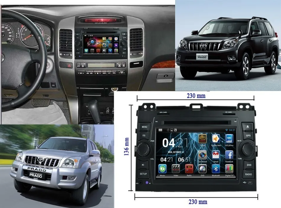 Top for Toyota Prado Land Cruiser 120 2003-2010 2DIN Android 9.0 4GB + 32GB Car DVD player GPS Glonass map RDS Radio Bluetooth Wifi 0