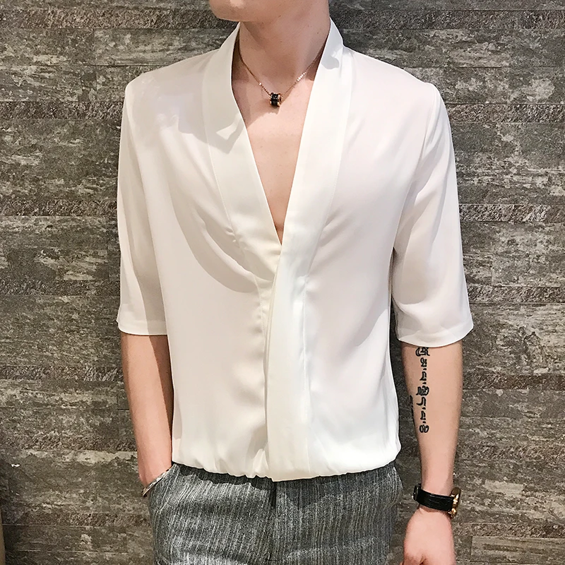 M-6XL !!! 2018 letní pánské dámské unisex jednobarevné V-neck páté rukáv tričko tričko štíhlé krátké rukávy tričko pánské oblečení