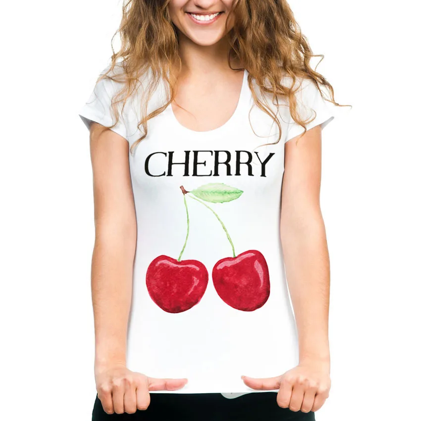 

FIXSYS Cute Women T Shirt Fashion Fruits Summer T-shirt Funny Casual Tee Shirt Short Sleeve Tops Cotton Lady T-shirt White Tee
