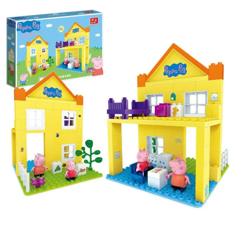 

Genuine Peppe Pig 69 Pc. Brick Building Blocks Set - deluxe play House Set with Two dolls peppa and mummy hot sale
