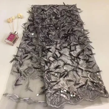 

New 3D African Lace Fabric High Quality Swiss voile French Nigerian Mesh Tulle With Sequins Lace Fabrics 5 yards For Dress A937