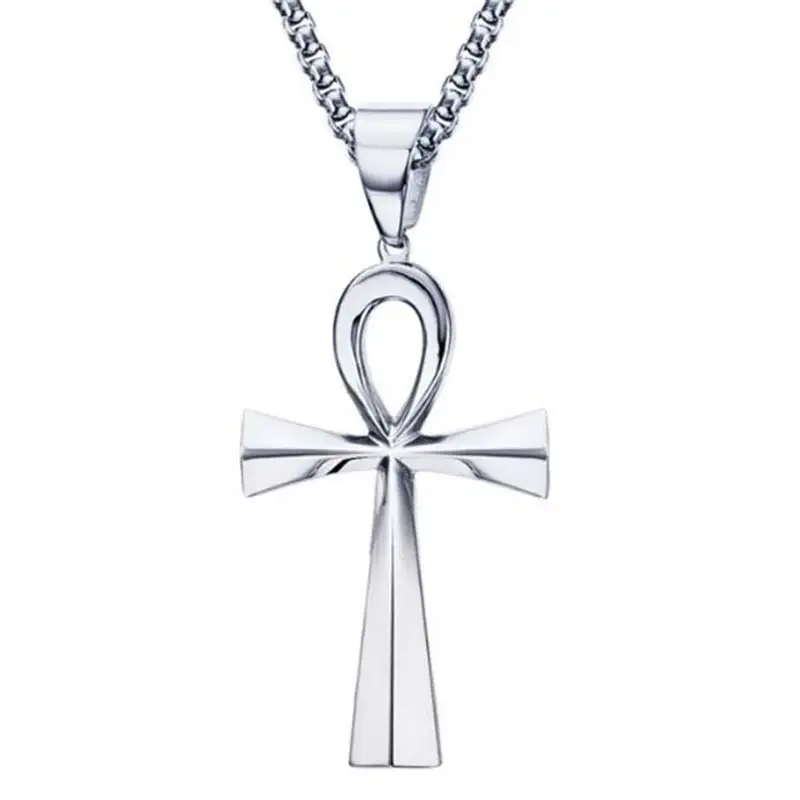 

Removable Ankh Necklace Pendant Surgical Steel Chain Life Cross Egyptian Men Jewelry The Key of the Nile 23in