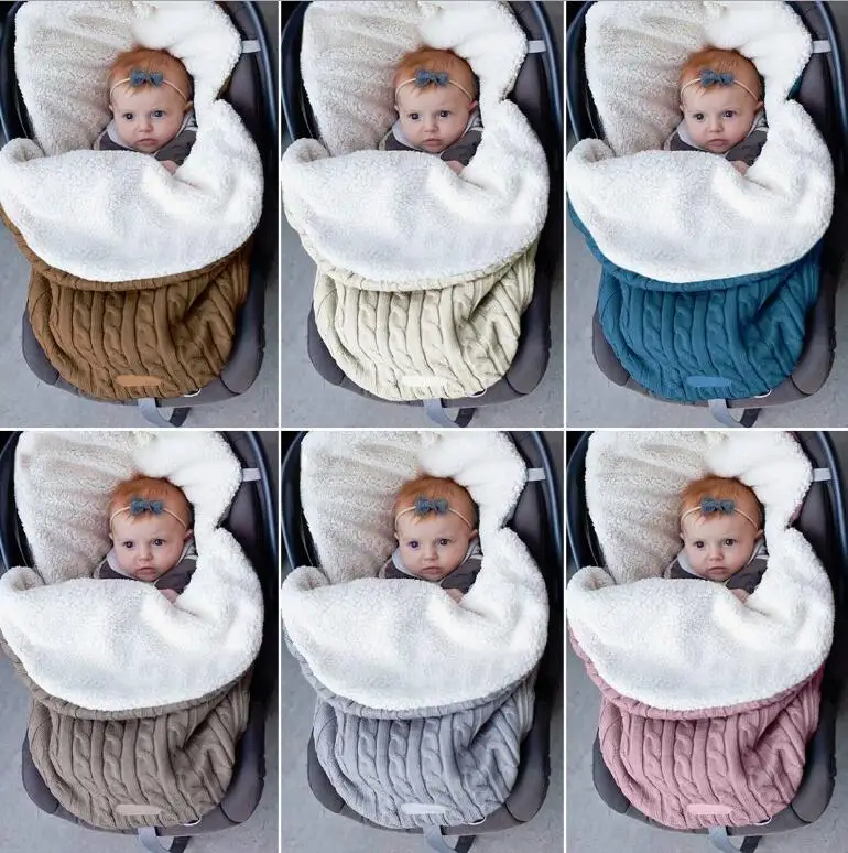 Пеленальное Одеяло для новорожденных, вязаное теплое Флисовое одеяло, спальный мешок, спальный мешок, коляска для детей 0-12 месяцев