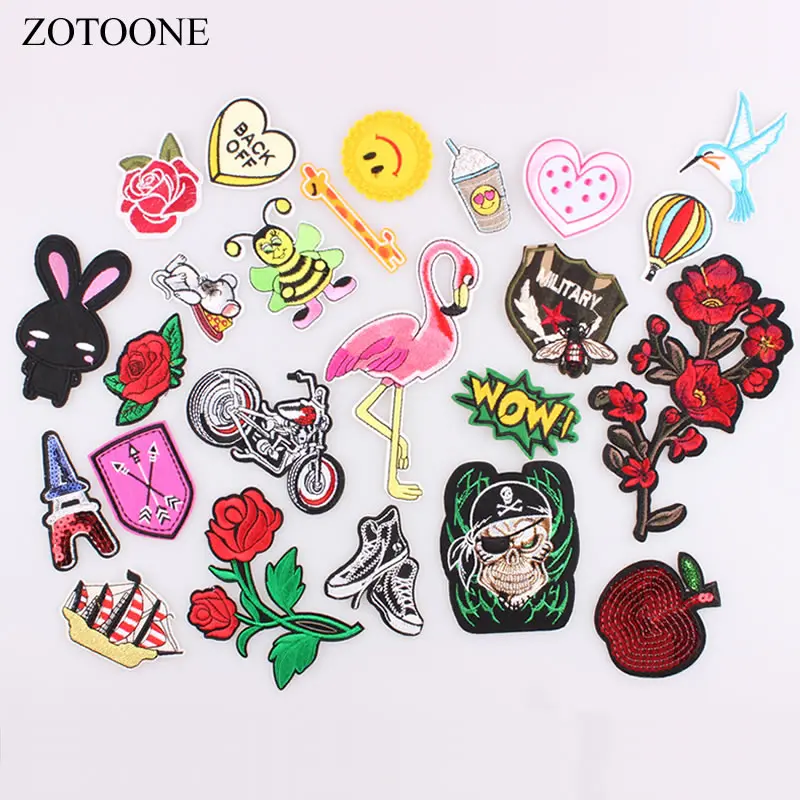 

ZOTOONE Embroidery Patches for Clothing Flamingo Animal Flower Skull Letter Motorcycle Biker Patch Iron On patch DIY Stickers E