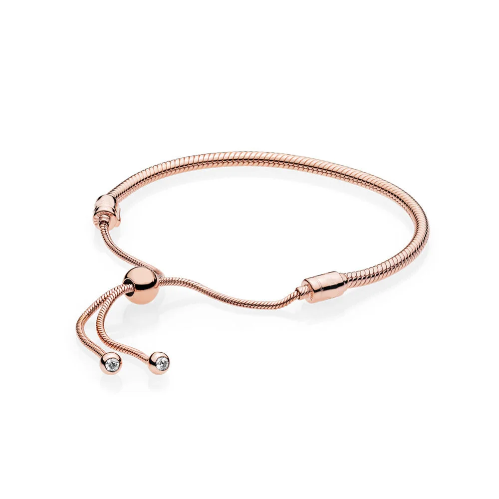 

925 Sterling Silver Bangles Bracelet Chain Rose Gold Love Crystal Adjustment Chain for Charms Beads & Pendants For Women XPA015