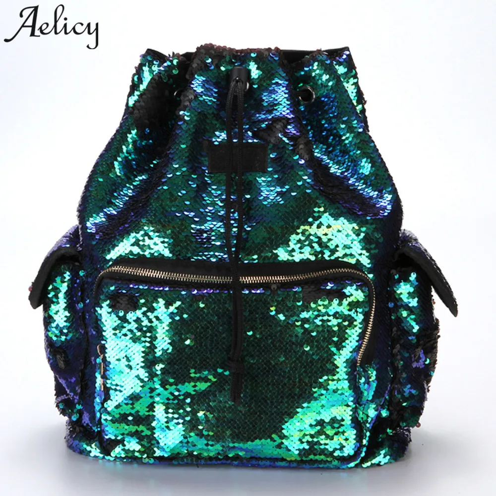 

Aelicy 2018 Hot New Fashion Light High Quality Women Girls Double Color Sequins Girls School Bag Soft Backpack Fashion Bag