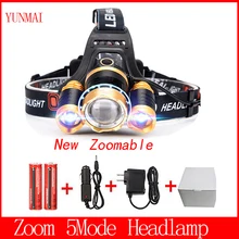 T6 Xm-L+2Q5 Led Headlight 8000Lm Headlamp Flashlight Head Torch Linterna Cree Xml T6 18650 Battery/Ac Car Charger Fishing Light