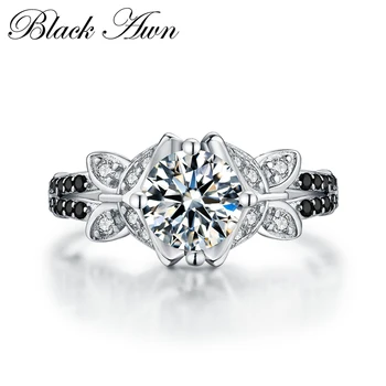 

[BLACK AWN] Neo-Gothic 3.4g 925 Sterling Silver Jewelry Trendy Wedding Rings for Women Engagement Ring Femme Bijoux Bague C127