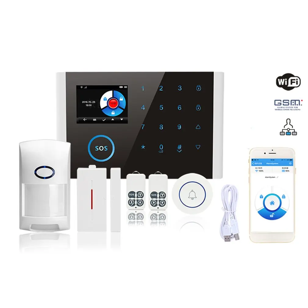 

CS108 WIFI GSM Wireless Home Business Burglar Security Alarm Systems APP Control Siren PIR Window Smoke Sensor Doorbell Linkage