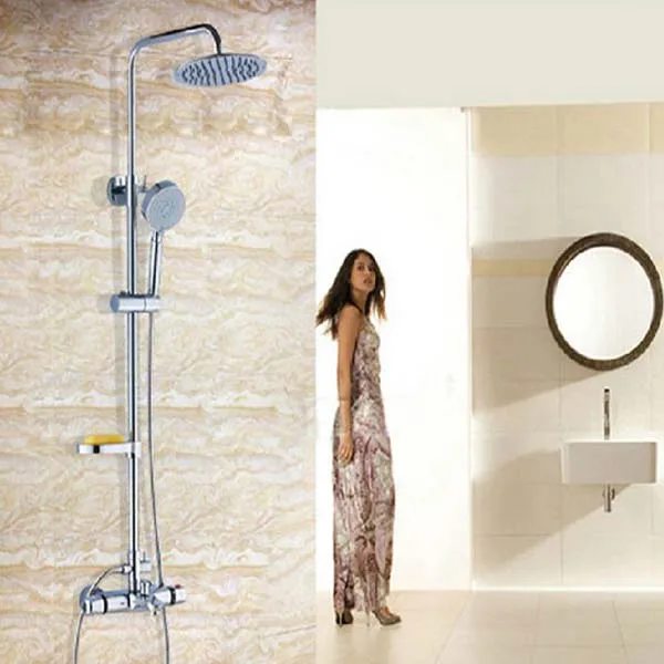 

Chrome Finish 8" Rain Shower Set Faucet Tub Mixer Faucet With Soap Dish Holder