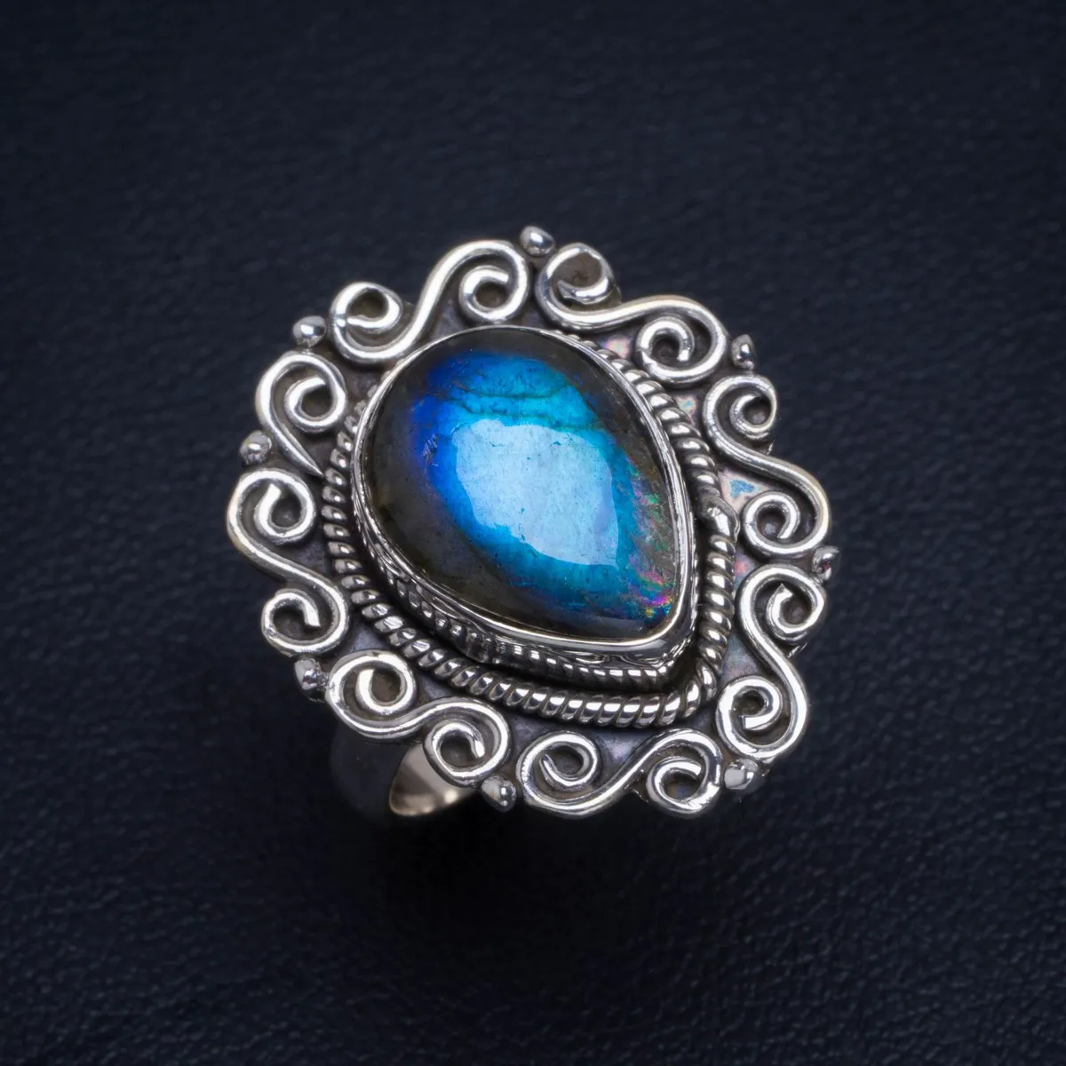 

Natural Blue Fire Labradorite Handmade Unique 925 Sterling Silver Ring 7 B1253