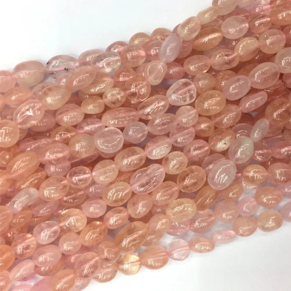 

High Quality Natural Pink Beryl Morganite Nugget Free Form Fillet Irregular Pebble DIY Necklaces Bracetls Beads 15" 05990