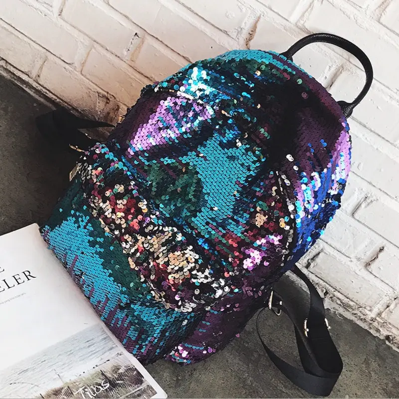 Модный Блестящий женский кожаный рюкзак с блестками Mochila, блестящие школьные сумки для девочек, блестящая сумка на плечо, сумка для книг с блестками - Цвет: Blue