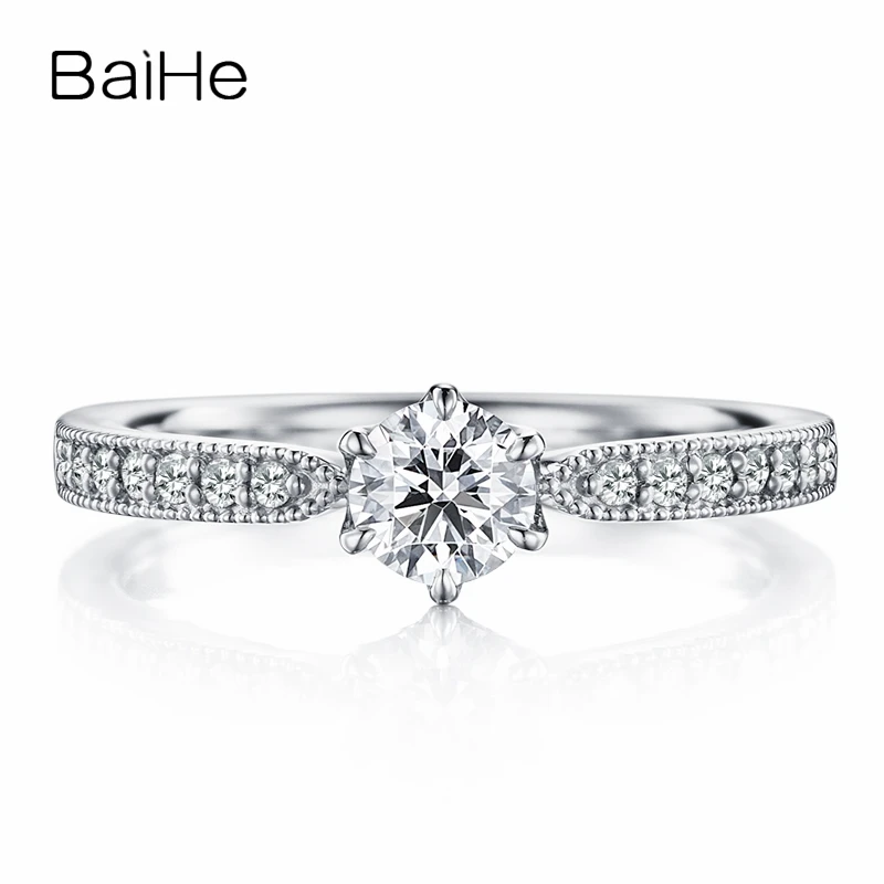 

BAIHE Solid 18K White Gold 0.20ct FG/SI Natural Diamond Ring Women Men Wedding Trendy Fine Jewelry Making Anel diamante טַבַּעַת