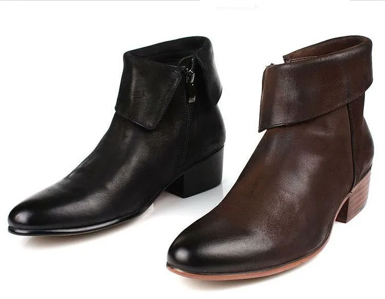 High quality black brown tan genuine leather mens ankle boots 2017 motorcycle shoes casual business boots