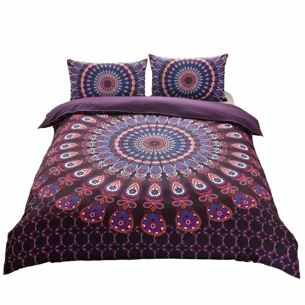 Ethnic Boho Bedding Set 2 3 Pieces Deep Red Indian Mandala Print