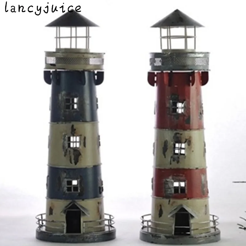 

Retro lighthouse candlestick Mediterranean Candle Holders Style Wrought Iron Creative nostalgicBar Home decoration